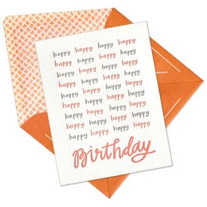 Happy Happy Birthday Letterpress Greeting Card with Envelope