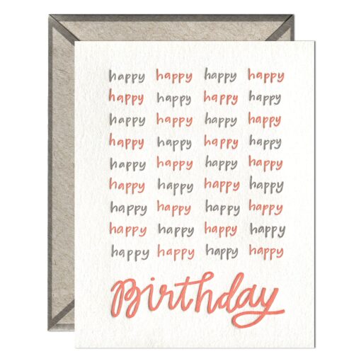 Happy Happy Birthday Letterpress Greeting Card with Envelope