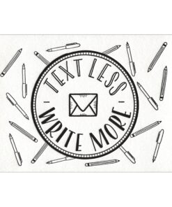 Text Less. Write More. Badge Postcard (front)