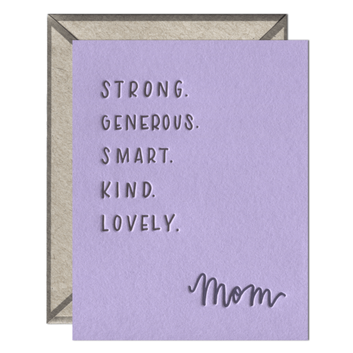 Mom Attributes Letterpress Greeting Card with Envelope