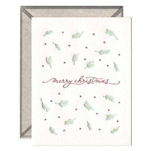 Merry Christmas Script Letterpress Greeting Card with Envelope