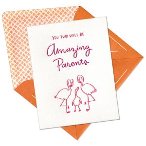 Flamingo Parents Letterpress Greeting Card with Envelope