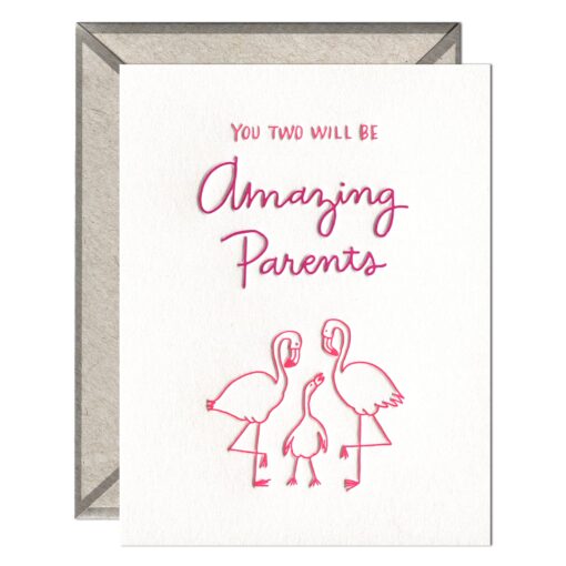 Flamingo Parents Letterpress Greeting Card with Envelope