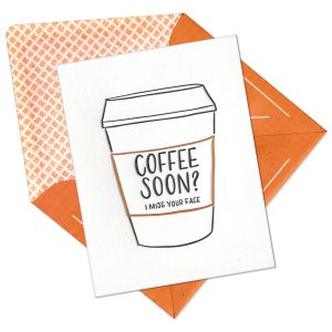 Coffee Soon? Letterpress Greeting Card with Envelope