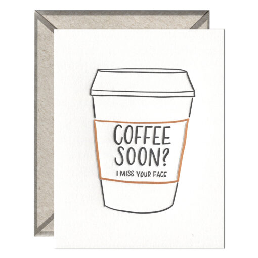 Coffee Soon? Letterpress Greeting Card with Envelope
