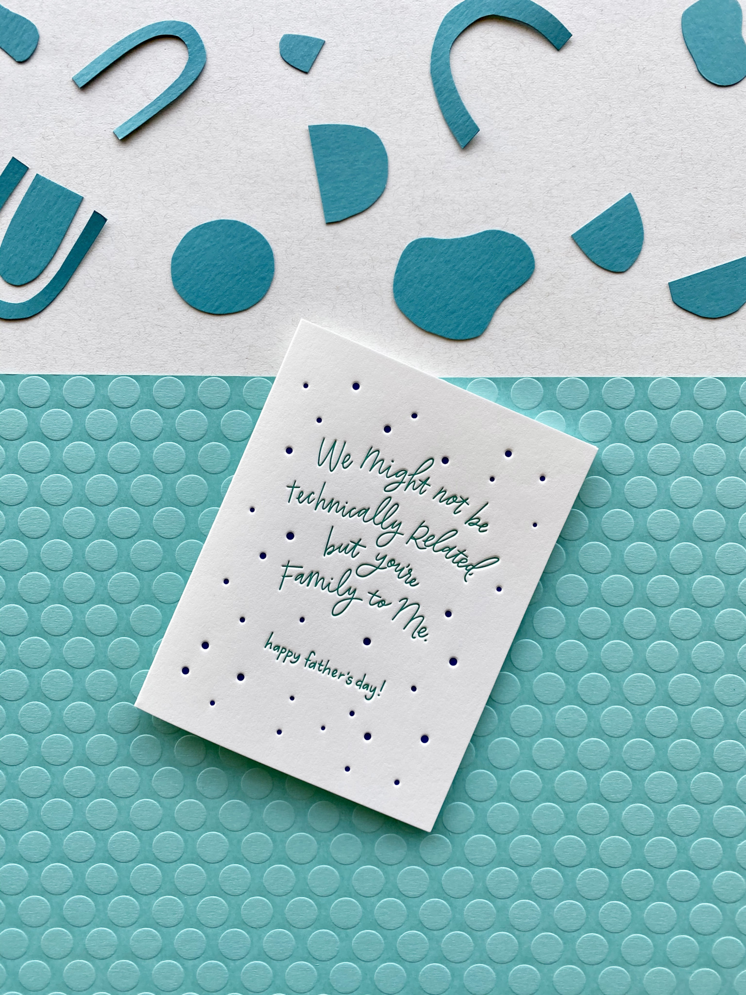 Greeting Card reads We Might not be technically related, but you're family to me. Happy Father's Day!