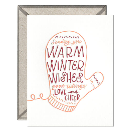 Warm Wishes Mitten Letterpress Greeting Card with Envelope