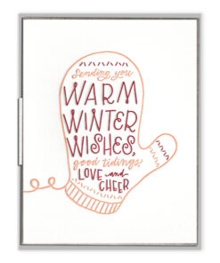 Warm Wishes Mitten Letterpress Greeting Card with Envelope