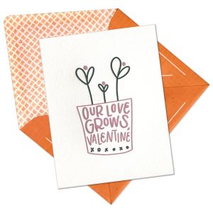 Love Grows Valentine Letterpress Greeting Card with Envelope
