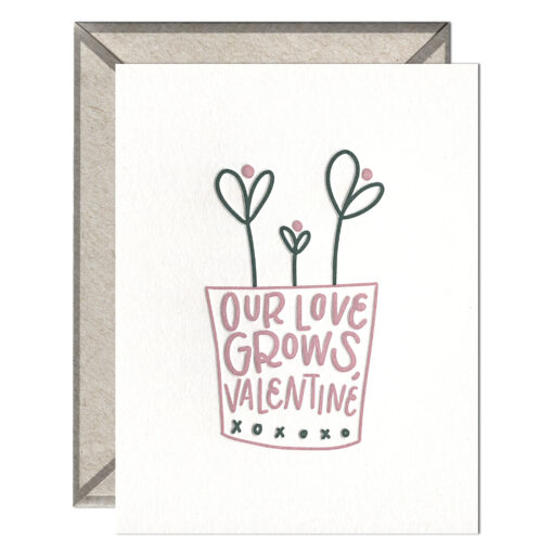 Love Grows Valentine Letterpress Greeting Card with Envelope
