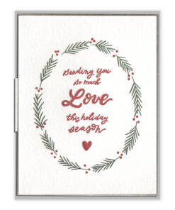 Sending Love Wreath & Berries Letterpress Greeting Card with Envelope