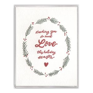 Sending Love Wreath & Berries Letterpress Greeting Card Boxed Set of Six