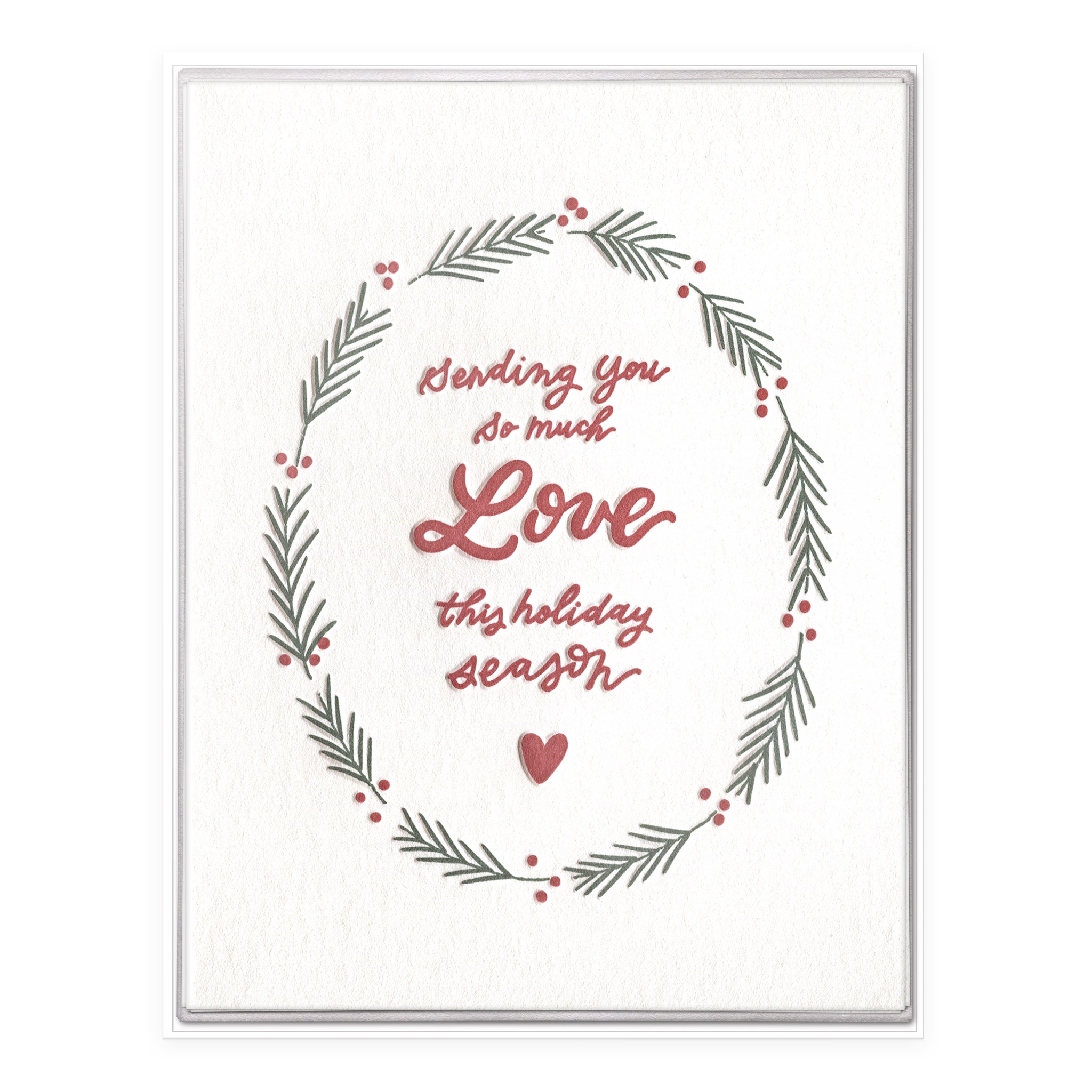 Sending Love Wreath & Berries Letterpress Greeting Card Boxed Set of Six