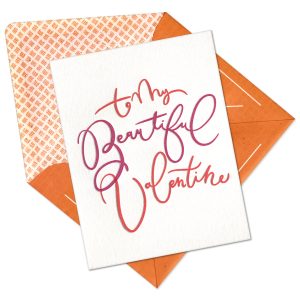 Beautiful Valentine Script Letterpress Greeting Card with Envelope