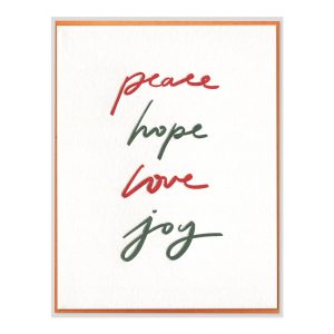 Peace, Hope, Love, Joy Letterpress Greeting Card with Envelope
