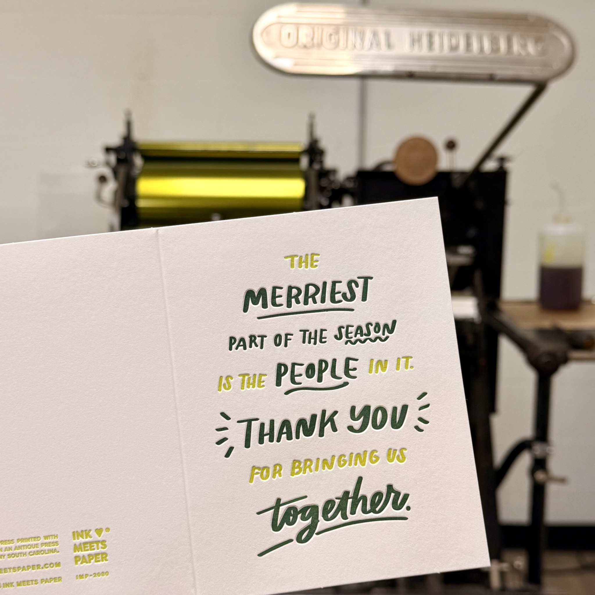 letterpress Christmas card after printing
